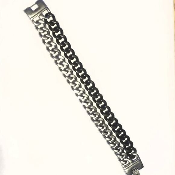 New black and silver double chain link bracelet - Picture 1 of 2